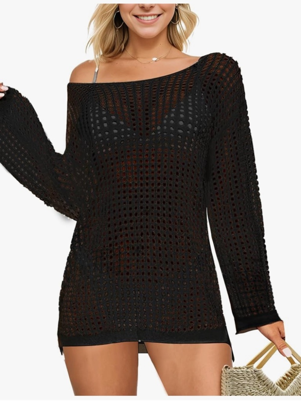 Black Open-Knit Lightweight Sweater